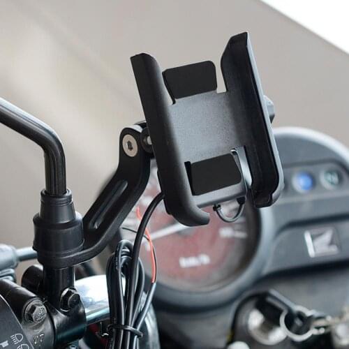 Motorcycle Phone Holder 360-Degree Rotation Bike Mirror Mount with USB Charger