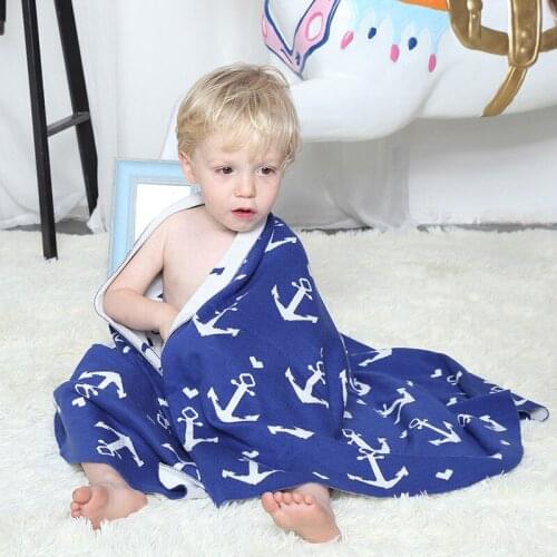 Nordic Style Cartoon Print Soft Cotton Blankets Kids Multifunctional Knitwear Throw Blanket for Child Sleep Bath Take Pictures