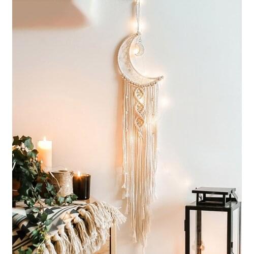 Home Boho Wall Decor moon pearl Handmade Cotton rope macram tassel woven long tapestry Wall hanging living room background