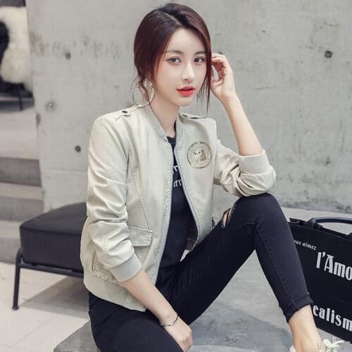 2021 New Womens Clothing Korean Loose Fashion Short Leather Jacket Pink Casual Jacket Baseball Jacket Leather Jacket