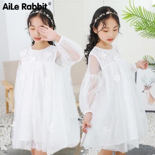 New Arrival Girl Clothes Dress Wedding Dress White Bridesmaid Flower Girl Childrens Wear Dress Long Sleeve Fairy Europe