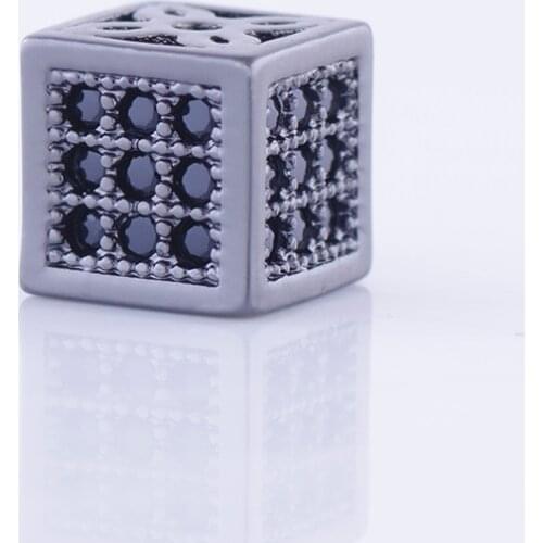 New 8MM Brass Bead Micro Pave CZ Rhinestone Black Square-shape Spacer Beads For Men Women Diy Original Bracelet