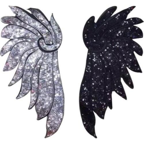 Clothing Women Shirt Top Diy Large Patch Wings Silver Black Sequins deal with it T-shirt girls Patches for clothes Sticker Badge