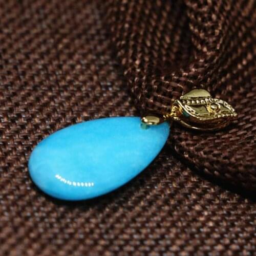 Wholesale price blue jades stone teardrop drop pendant fit diy chain necklace women elegant charms gift jewelry 15*25mm B1868-1