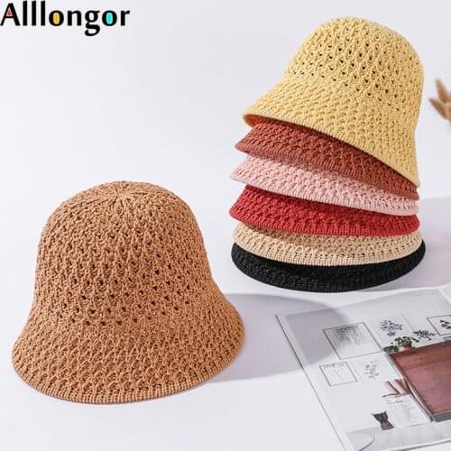 Hollow Out Sun Straw Hat Women Breathable Panamas UV Protection Cap 2021 Outdoor Summer Beach Sunhat Foldable Bucket Hat