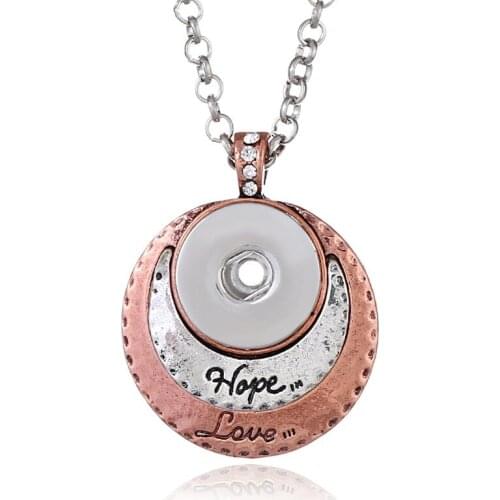 New XL0113 Rose golden Round Hope Love snap pendant necklace 65cm fit 18mm snap buttons Wholesale 39*48mm pendant