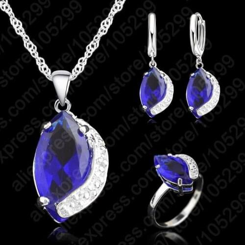 Romantic Women Wedding Jewelry 925 Sterling Silver Clear Cubic Zircon Crystal Jewelry Set Wholesale