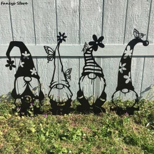 Garden Creative Card Steel Branch Gnomes Decoration Metal Tree Art Acrylic Gnome Garden Steel Silver Doll Decor Cute Metal Dwarf