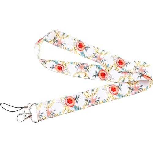 Cartoon Flower Rose Lanyards Neck Strap Phone Keys ID Card Holder Lanyard For Keys Webbing Ribbon DIY Hang Rope Lanyards