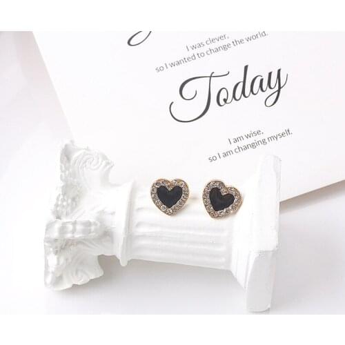 Cute Korean Earrings Heart Bling Zircon Stone Rose Gold Stud Earrings for Women Fashion Jewelry 2020 New Gift