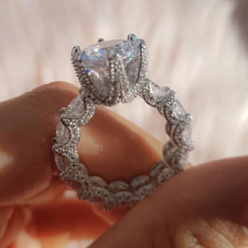 UILZ 2021 New Arrival Luxury AAA Zircon Eternity Wedding Rings for Women Sliver Color Bridal Statement Ring Wholesale CRL1796