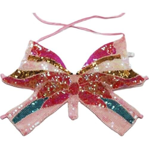 Y2K Butterfly Sequin Crop Top Women Summer Backless V Neck Sexy Club Costume Outfits Woman Clothes New Bandage Bra Tops 2021