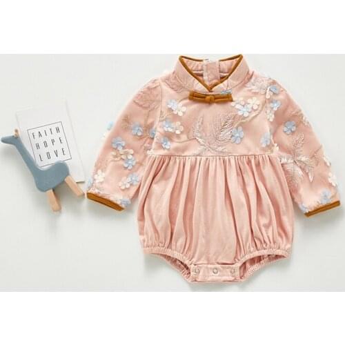 Chinese style baby girl hundred days feast baby girl clothes romper girl infant baptism birthday 0-24months overalls clothing