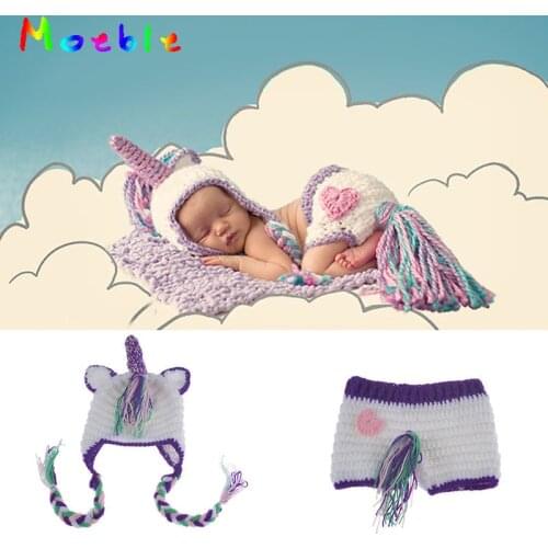 Crochet Newborn Baby Unicorn Photo Fotografia Props Knitted Baby Hat Photo Shoot Outfits Infant Girls Photography Accessories