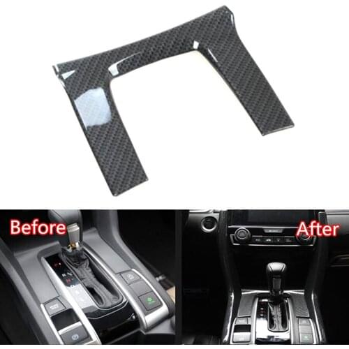 YAQUICKA Carbon Fiber ABS Car Interior Gear Shift Panel Strip Frame Trim Styling Sticker For Honda Civic 2016 2017 LHD Covers