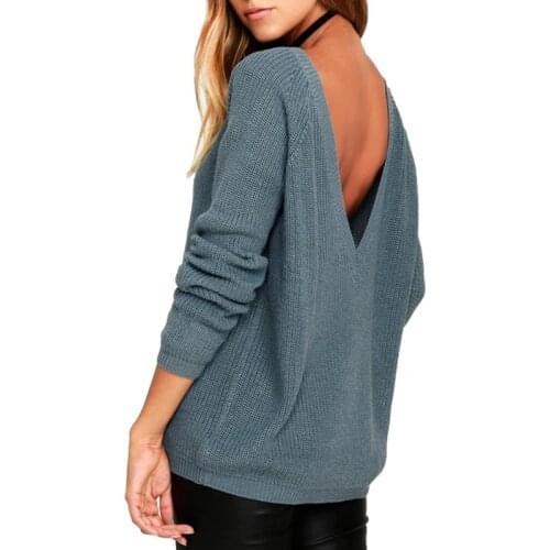 2020 ladies autumn and winter new fashion sweater women sexy back deep V-neck open back sweater free delivery