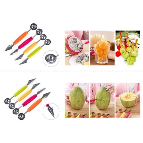 1 Pc Double-End Fruit Melon Baller Carving Knife Stainless Steel Kitchen Tools Multi Function Ice Cream Decorating Tools
