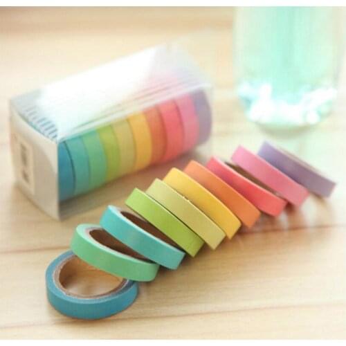 10pcs/lot Fall Rainbow Masking Washi Tape Set Paper Masking Washi Tape Japanese Stationery Kawaii Scrapbooking Supplies Sticker