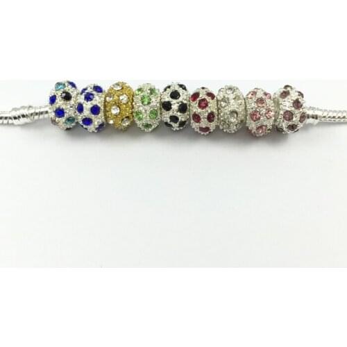 10Pcs/lot Silver Plated Multicolor Crystal Alloy Beads European Fit Charms Bracelets & Bangles