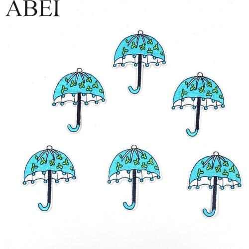10pcs/lot Embroidered Blue Unbrella Patches Clothes Bags Jeans Sewing Badge Diy Apparel Coats Stickers Baby Girls Garment Patch