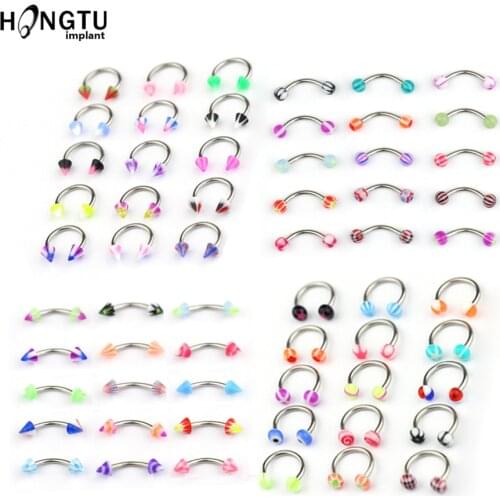 10pcs Colorful ACrylic Ball And Cone Barbell Curved Eyebrow Rings Sexy Lip Nipple Eyebrow Rings Curved Earrings Body Jewelry