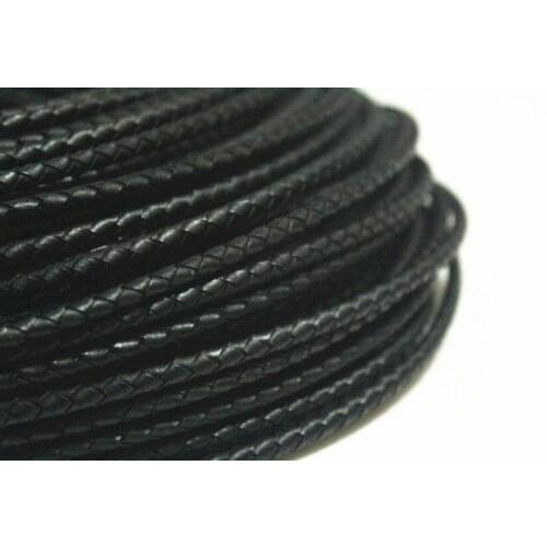 100m 4mm Braided Leather Cord, 328 feet Round Black Genuine Leather Cord , Jewelry Leather String Cord, Jewelry Findings