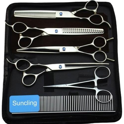 7 Inch Silver 440C Japanese Stainless Steel Left Handed Scissors Dog Grooming Set