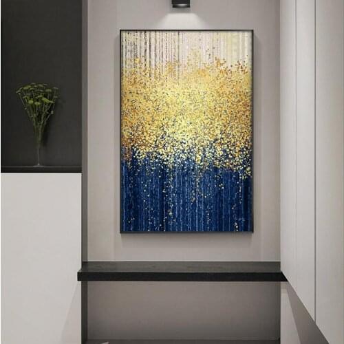 Abstract Hd Print Bright Gold Drop Blue and Grey Canvas Art Painting Modern Poster for Interior Living Room Nordic Home Decor