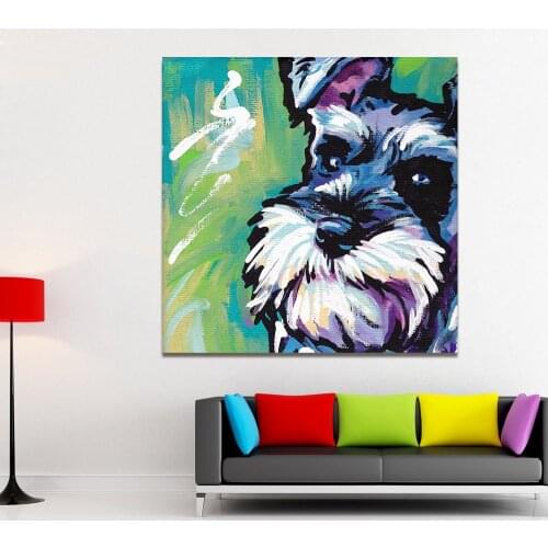 Modern Animal Abstract Canvas Art Painting Schnauzer Dog Pop Art Wall Pictures for Living Room Home Decor Printings frame
