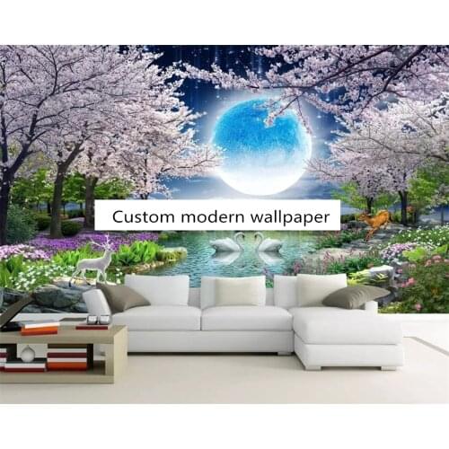 Beibehang papel de parede Customized modern wallpaper moonlight cherry tree landscape painting TV background papier peint