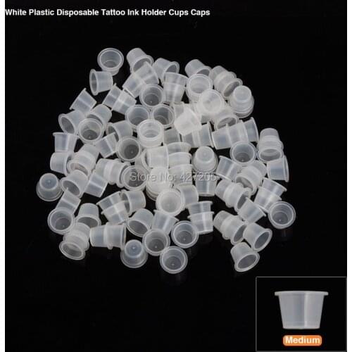 Free Shipping 1000pcs/pack White Plastic Disposable Tattoo Ink Pigment Holder Cups Caps Medium Size 16 x 12mm Tattoo Supplies