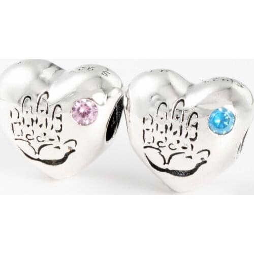 Free Shipping 925 Sterling Silver Boy Girl Blue Pink Crystal Charms Fit Original Bracelets For Women DIY Jewelry S925 Beads