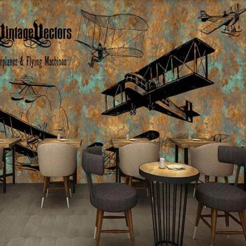 Milofi custom large 3D wallpaper mural retro airplane bar coffee shop background wall decoration mural wallpaper