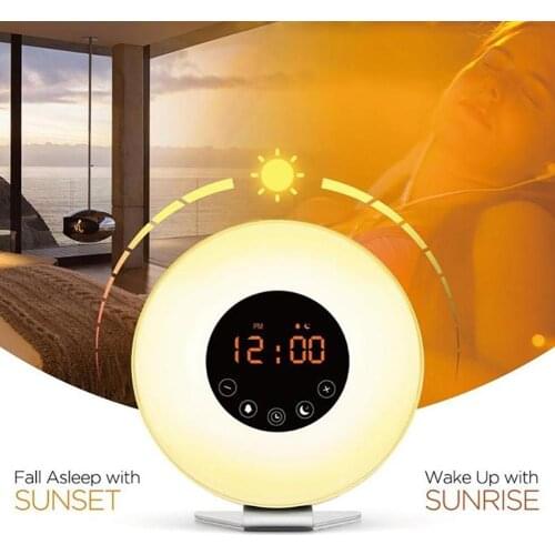 Alarm Clock Sunrise Alarm Clock Wake Up Light Digital FM Radio Nature Sound Touch Control