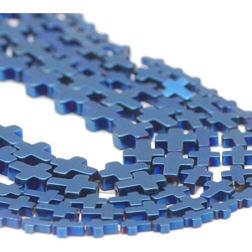 Jesus Cross Blue Hematite Natural Stone Spacer Loose Beads For Jewelry Making Handmade DIY Bracelets Accessories 4x6/6x8/8x10MM