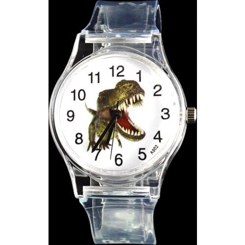Dinosaur Tyrannosaurus Cartoon Watch Children Kids Transparent Skull Skeleton Jurassic Dragon Dino Quartz Wrist Watches