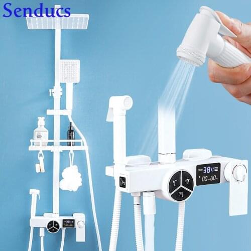 Hot Cold Digital Bathroom Shower Set Wall Mounted Shower Set Thermostatic Bath Shower Set 12inch Shower Pvc Pressure Shower