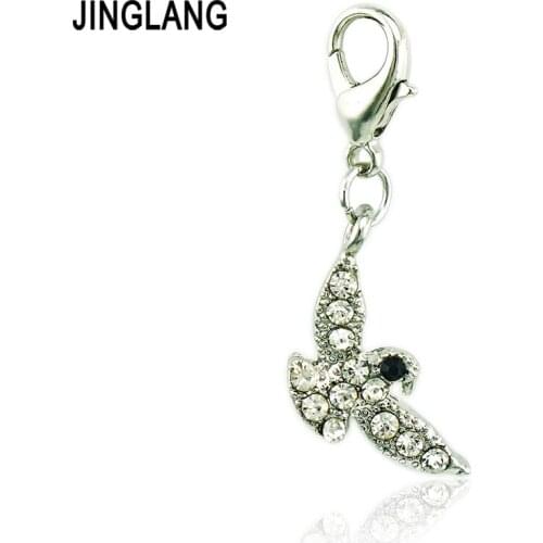 JINGLANG Fashion Charms Dangle Rhinestone Birds Lobster Clasp Charms Animals DIY Jewelry Making Accessories Free Shipping