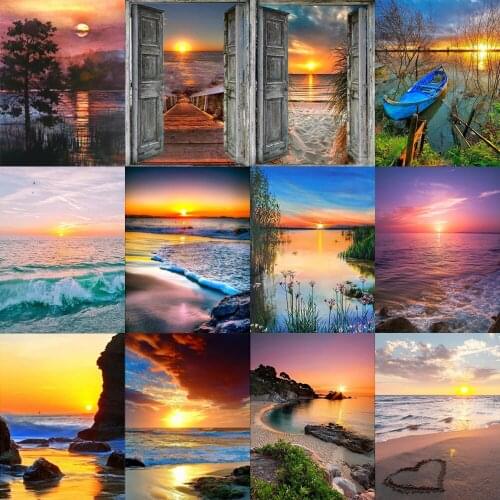 Sunset Landscape Diamond Painting 5D DIY Full Round Drill Diamond Painting Easeful Seaside Home Decoration Gift Painting 30x40cm