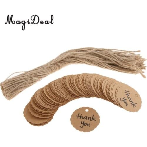 MagiDeal 100pcs Kraft Paper Gift Tags w/ String Christmas Wedding Thank You Cardstock