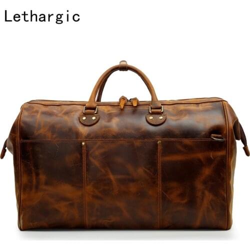Lethargic Male Leather Travel Bag Top Layer Of Cowhide High-capacity Handbag Jurchen People Leather Crazy Horse Leather Duffel