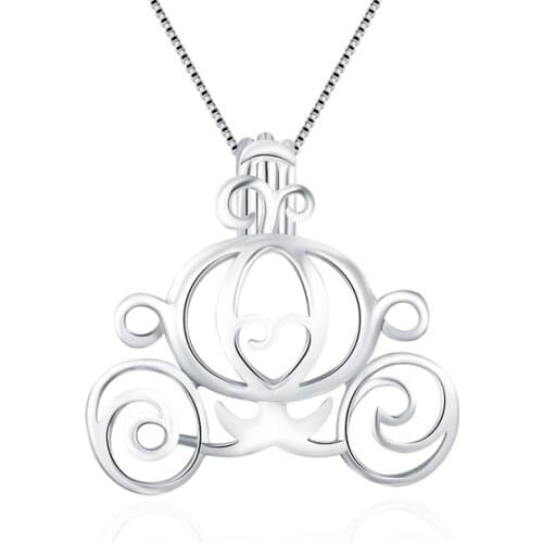 CLUCI 925 Sterling Silver Pendant Carriage Shape Pendant for Necklace Making Romantic Women Fairy Tale Cage Pendant SC026SB