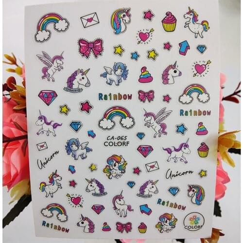 Cute Unicorn Angel 3D Nail Sticker Rainbow Star Love Heart Nail Art Decoraciones Decals Foil Manicure Accessories Nails Supplies