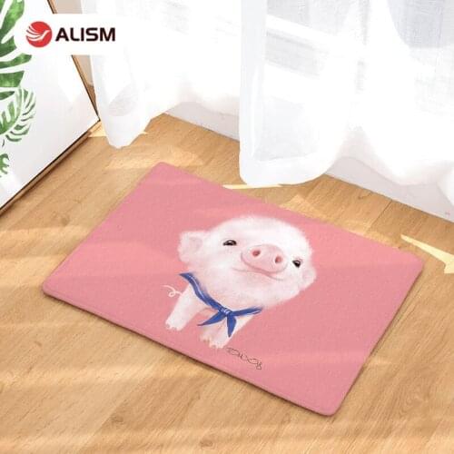 Cartoon Bath Mat Flannel Cute Pink Pig Dog Anti-Slip Doormat Absorb Water Floor Mat Carpet Kitchen Bedroom Entrance Rug Tatami