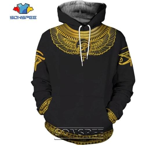 SONSPEE Ancient Egypt Pharaoh 3D Print Mens Hoodie Casual Men Long Sleeve Egyptian Eye of Horus God Coat Tops Sweatshirt