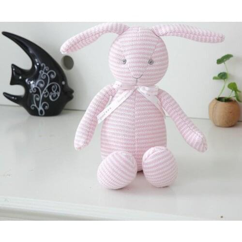 Soft Pink Blue Stripe Long Ears Rabbit Plush Toys Kids Infant Smoothing Sleeping Toys Delegant Bowknot Childhood Accompany Birth