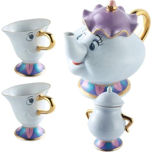 Cute Cups Set Cartoon Beauty And The Beast Teapot Mug Mrs Potts Chip Tea Pot Cup One Set Lovely Christmas Gift Coffee Sugar Bowl