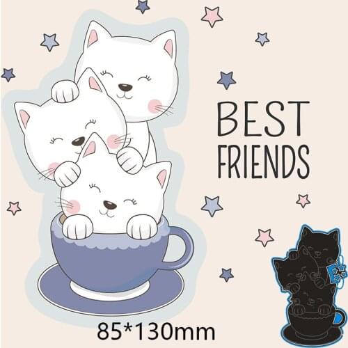 85*130mm cute cup cat New Arrival Frame Cutting Dies Stencil DIY Scrapbooking Photo Album Embossing Paper Card