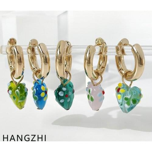 New French Vintage Colored Glaze Heart Love Dangle Golden Circle Drop Earrings Party Fashion Jewelry for Women Lady HANGZHI 2021