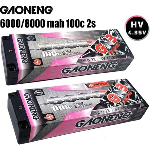 Gaoneng GNB 2S 6000/8000mAh 100C 7.6V HV 4.35V Rechargeable Lipo Battery 5.0mm Banana Plug T Plug for 1:10 RC Car Boat